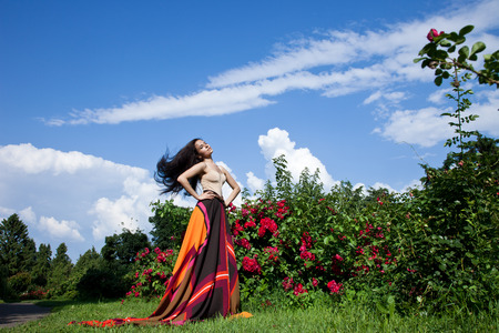 Beautiful girl on the natureの写真素材