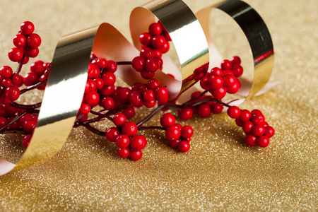 european holly on golden backgroundの写真素材