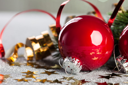 branch of Christmas tree with decoration ballの写真素材