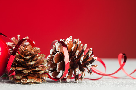 Christmas decoration with festive pineconeの写真素材