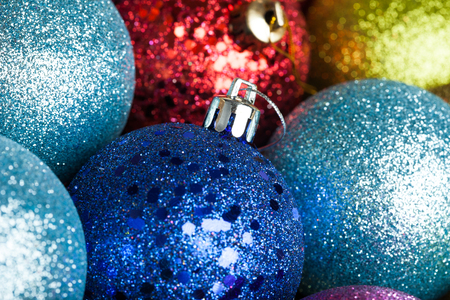 many colored Christmas balls on the backgroundの写真素材