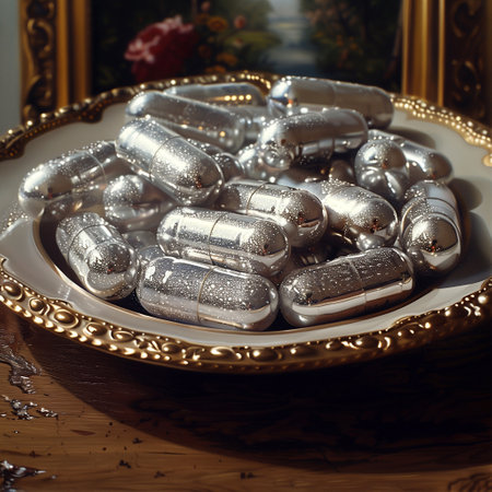 Many silver tablets on a silver plateの素材