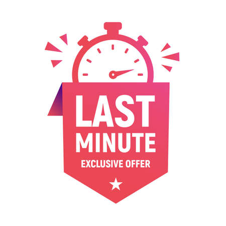 Last minute offer banner template for social media. Sale banner with stopwatch icon. Limited offer sticker with clock. Trendy modern design. Vector illustrationのイラスト素材