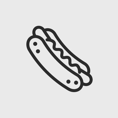 Hotdog icon. Simple outline icon of hotdog isolated on white background. Design for restaurant menu, , banner or poster. Vector illustrationのイラスト素材