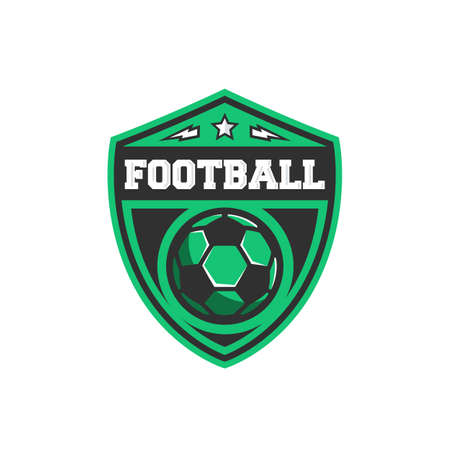 Football with sport ball, star, thunderbolt icons and shield background. Modern design template. Football design , label, badge, poster. Vector illustrationのイラスト素材