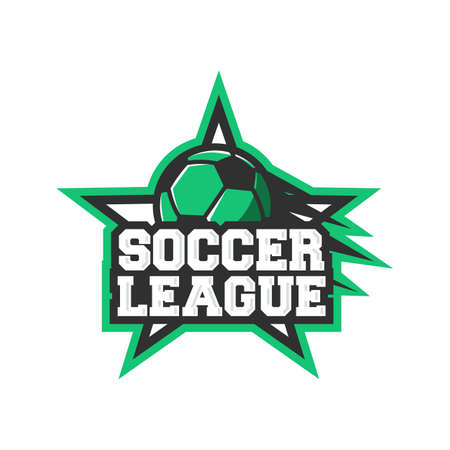 Soccer League template. Soccer with flying soccer ball isolated on star. Trendy modern design. Vector illustrationのイラスト素材