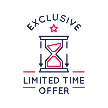 Exclusive Offer   sticker, button design. Limited time offer sticker template for social media. Trendy linear design with hourglass icon. Vector illustrationのイラスト素材