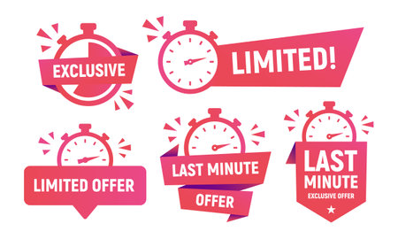 Limited Offer banners, stickers and posters set. Last minute offer sticker and banners template for social media, web design. Trendy modern design with stopwatch and clock icons. Vector illustrationのイラスト素材