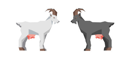 animal, animals, art, background, butchery, cartoon, character, cheese, cute, dairy, design, domestic, drawing, farm, farming, flat, funny, goat, goats, graphic, grass, happy, horn, icon, illustrationのイラスト素材