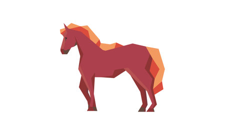 Low poly Horse isolated on white background. Horse silhouette. Trendy flat style. Livestock, farm animal. Graphics for meat shop, grocery store, farmer's market. Vector illustrationのイラスト素材