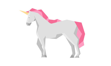 Low poly Unicorn isolated on white background. Unicorn silhouette. Trendy flat style. Myth animal. Graphics for logo, poster, t-shirt design. Vector illustrationのイラスト素材