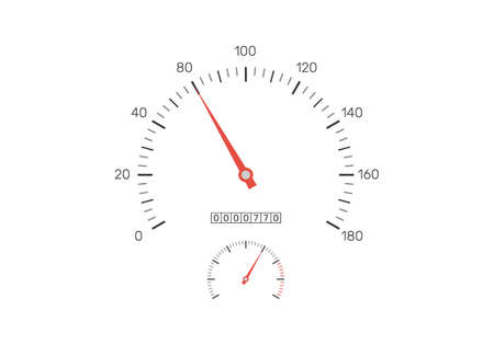 Realistic speedometer isolated on white background. Speedometer with red arrow and car odometer with...