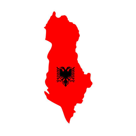 Albania flag map icon. Albania isolated on white background. Albania map print for T-shirt, typography. Coat of Arms. Vector illustrationのイラスト素材
