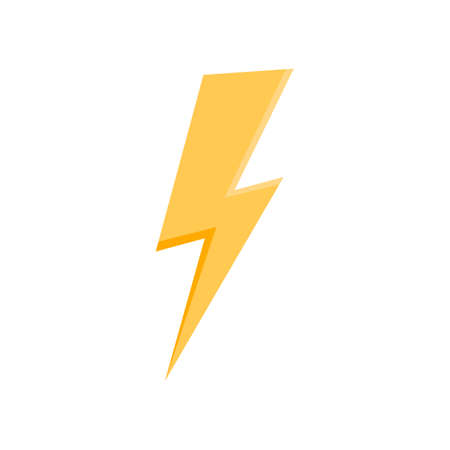 Thunder icon. Yellow thunderbolt isolated on white background. Lightning bolt icon. Print for sticker, t-shirt design. High voltage sign. Vector illustrationのイラスト素材