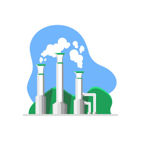 Geothermal power station icon.  on illustration. Towers with rising steam on blue background. Go green, sustainable environment. Alternative and renewable energy concept. Vector illustrationのイラスト素材