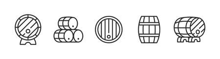 Beer and Wine barrels icons. Traditional barrels set. Set of 5 wooden barrels isolated on white...