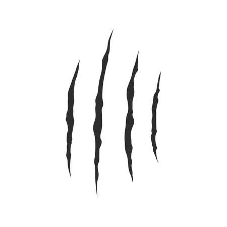 Scratch claws icon. Detailed scratch claws print for t-shirt, banner, logo design. Black scratches from animal claws isolated on white background. Vector illustrationのイラスト素材