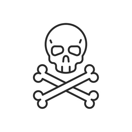 A single outlined icon of skull and bones representing hazardous products that can cause death or poisoning. For web, mobile, promotional materials, SMM. Vector Illustration.のイラスト素材
