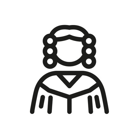 Outline icon representing a judge in a court. Image could refer to a judge or any similar legal occupation exercising jurisdiction in court. For web, mobile, promo materials, SMM. Vector Illustrationのイラスト素材