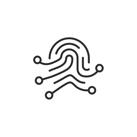 Digital fingerprint icon. Representation of biometric identification and digital security for access control in apps, social media, and web design. Vector illustration.のイラスト素材