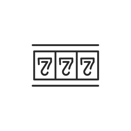 Slot machine jackpot icon displaying the lucky 777, synonymous with big wins in casinos. Ideal for gaming, gambling, and fortune-related design projects. Vector illustration.のイラスト素材