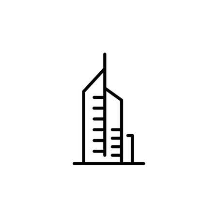 Skyscraper icon. Simple representation of a tall urban building, commonly used to denote business districts and modern city life. Vector illustrationのイラスト素材