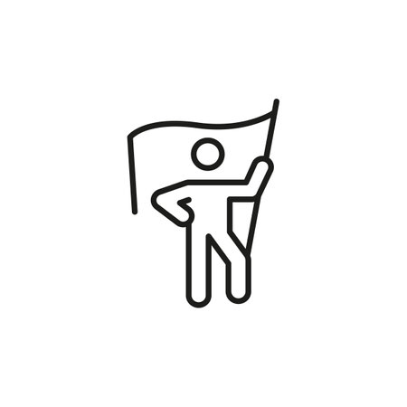 Leader Icon. A representation of an individual holding a large flag, used to denote leadership, guidance, a pioneering spirit. This icon is perfect for representing a figurehead. Vector illustrationのイラスト素材
