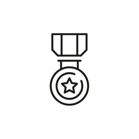 Medal icon. Simple representation of a medal with a star, often awarded for bravery, achievement, or service. Suitable for military, achievements, and ceremonial use. Vector illustration.のイラスト素材