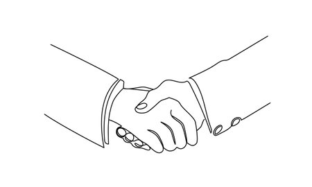 Handshake in one continuous line drawing. One line poster. Outline Handshake hands. For interior design and presentations. Vector illustration.のイラスト素材