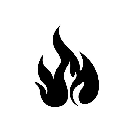 Big flame silhouette. Detailed flame print for t-shirt, banner, logo design. Flame picture isolated on white background. Vector illustrationのイラスト素材