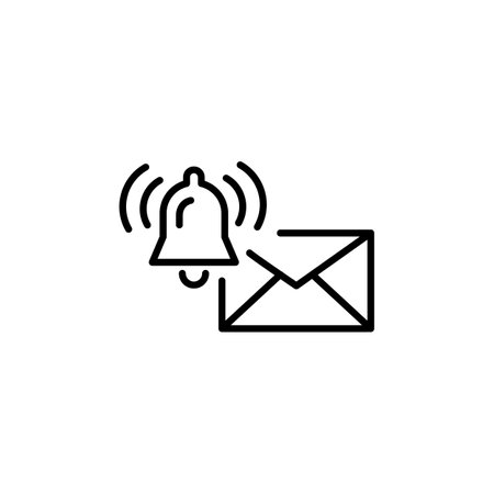 Notification email icon. Simple and minimalistic vector illustration depicting an envelope with a ringing bell. Perfect for social media, apps, and web design. Vector illustration.のイラスト素材
