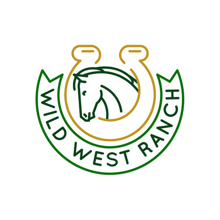 Simple Logo with a horse icon. Simple Logo with a farmhouse with an horse. Perfect for use in websites, mobile apps, and environmental design. Vector illustration.のイラスト素材