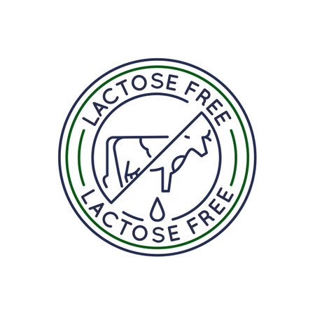 Simple Logo with Lactose-Free Milk Icon. Simple Logo with Lactose-free milk icon with a cow symbol and a lactose content indicator. This icon represents a dairy beverage. Vector illustrationのイラスト素材