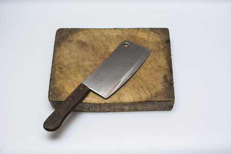 Cutting Board with Knife Isolated on white background.