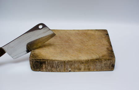 Cutting Board with Knife Isolated on white background.の写真素材