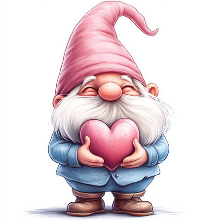 Gnome with heart, winter outfit in pink, white, and silver tonesの素材