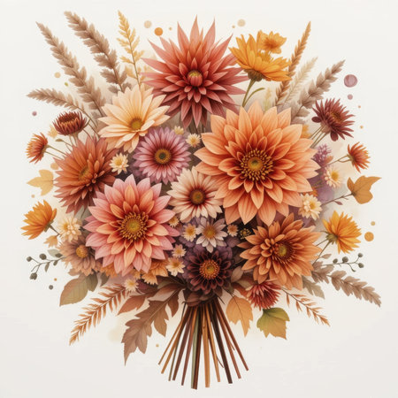 A beautiful arrangement of seasonal orange, pink, and yellow flowers, offering a vibrant visual experience.の素材