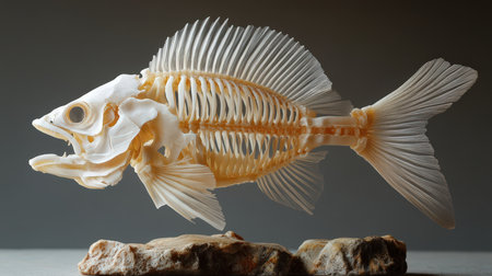 A detailed fish skeleton carefully positioned to showcase its fine bone structure and natural beauty.の素材
