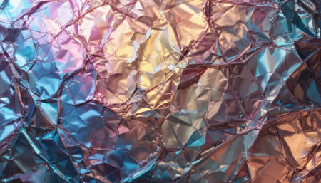 The vibrant crinkled foil reflects light in various colors, showing an abstract design with smooth gradients.の素材