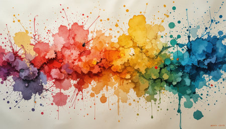 An energetic display of bright colors blending and flowing in an abstract style, evoking feelings of joy and creativity.の素材