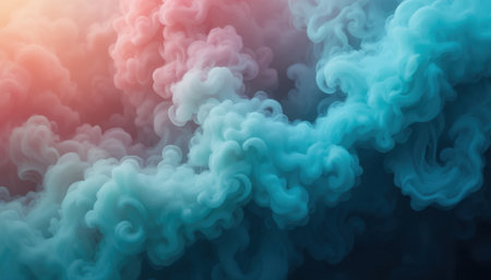 Soft clouds of smoke mix in vibrant blues and pinks, creating a dreamy atmosphere during twilight.の素材