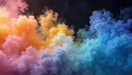Vibrant clouds of smoke blend in a spectrum of colors, creating a mesmerizing and dynamic atmosphere.の素材