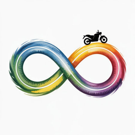 Vibrant watercolor depiction of an infinity symbol featuring a motorcycle, showing creativity and freedom.の素材