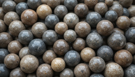 Glossy polished stones of different shades cluster together, showing their unique patterns in soft light.の素材