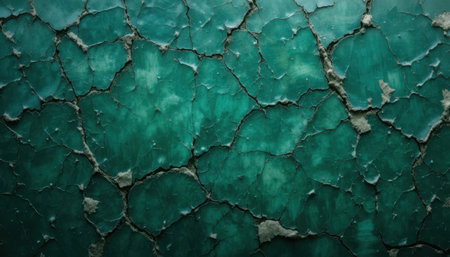 Close-up of a cracked turquoise surface displaying intricate textures and age, highlighting natural wear.の素材