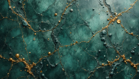 This artwork features an intricate green and gold marbled pattern blending artistic elements for a stylish look.の素材