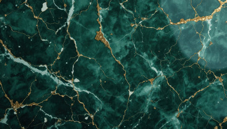 Deep green marble showcases intricate golden veins, creating a luxurious and modern aesthetic ideal for decor.の素材