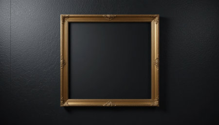 An ornate gold frame displays elegance against a rich black background, inviting creativity and imagination.の素材