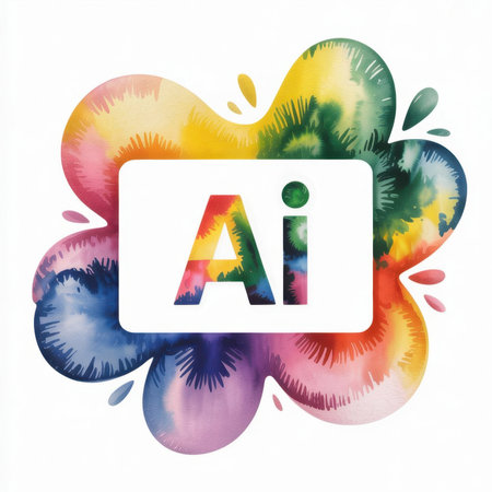 Artwork features the letter AI at the center, surrounded by colorful watercolor splashes in a playful composition.の素材
