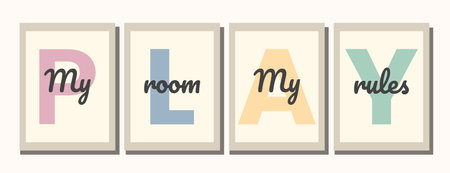 My Room My Rules Colorful Fun Kids Poster Cute Modern Nursery Wall Artのイラスト素材